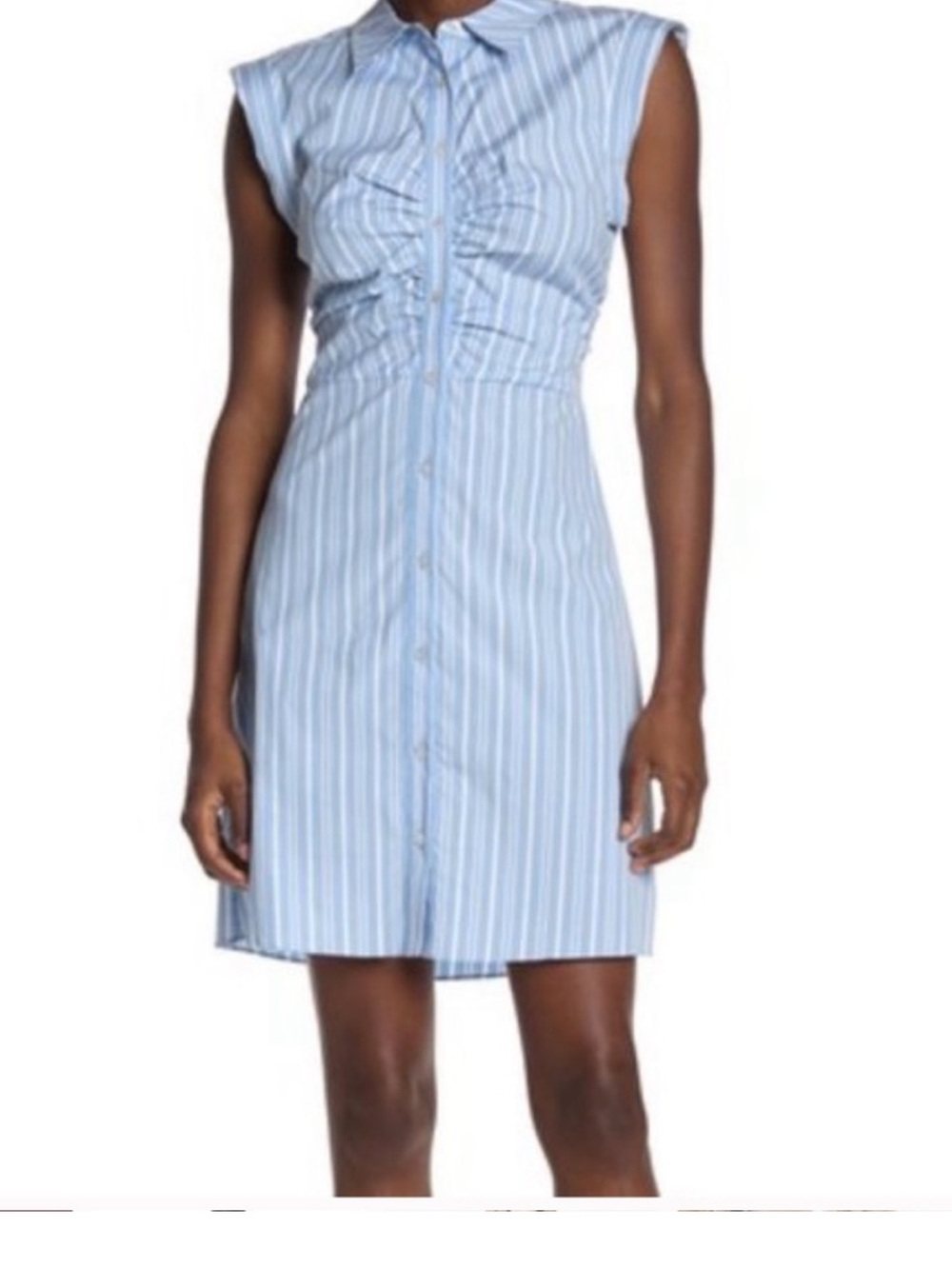 Veronica Beard Light Blue and White Striped Button-Front Dress